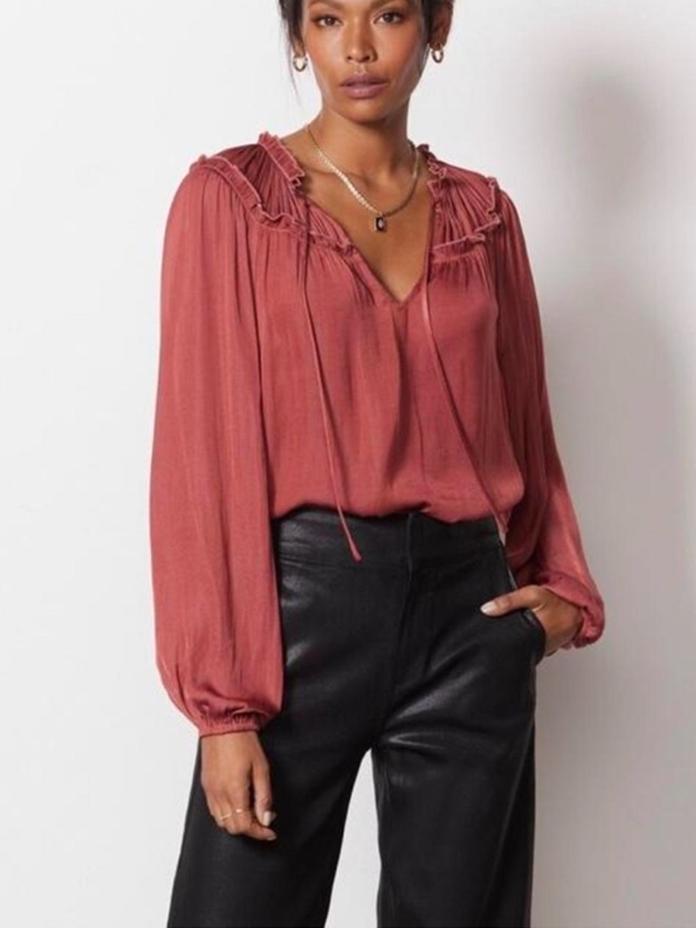 EVEREVE | Elegant Ruffle Blouse in Rust, Size M, NWT